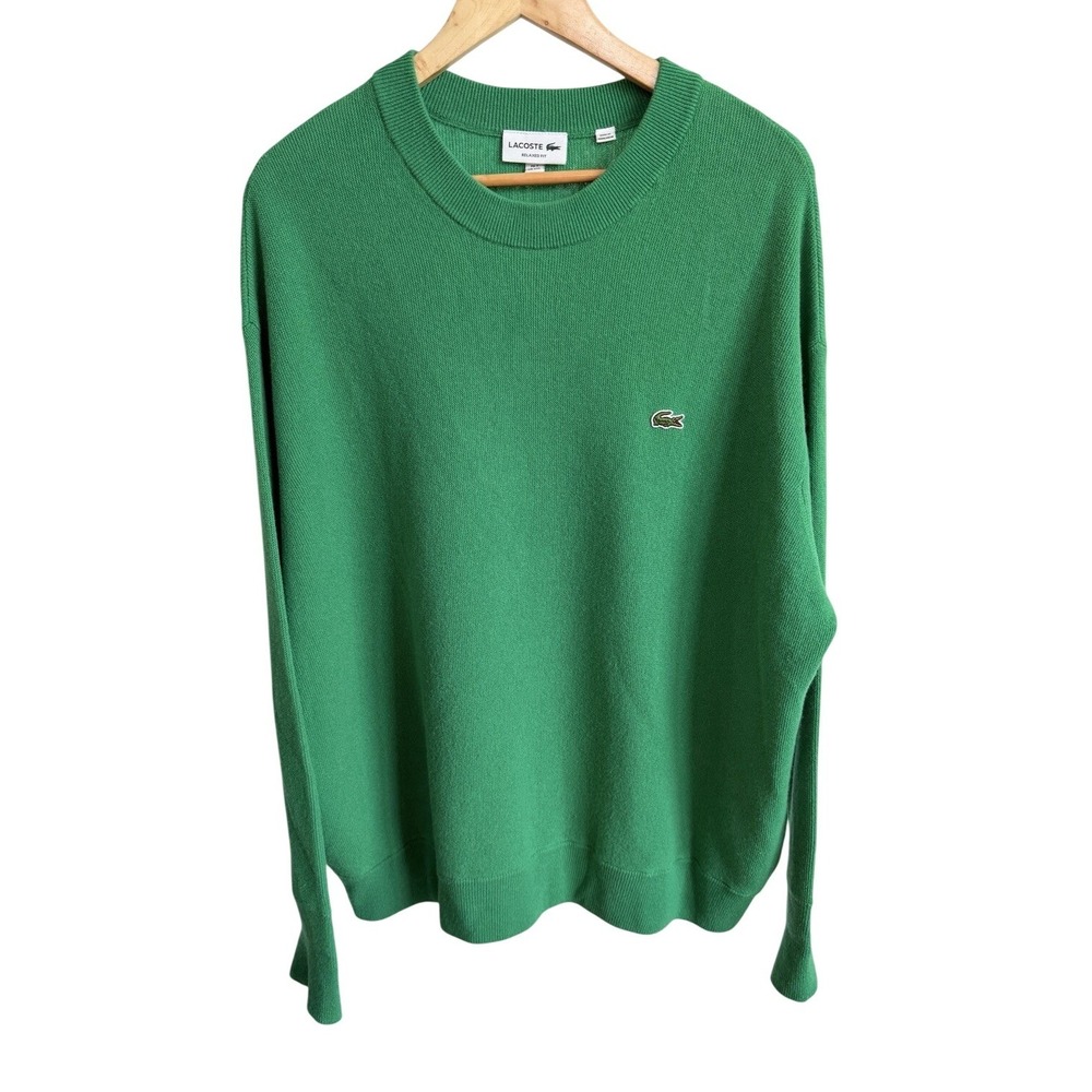 Lacoste Crewneck 100% Wool Pullover Green Sweater Men's XXL / FR 7